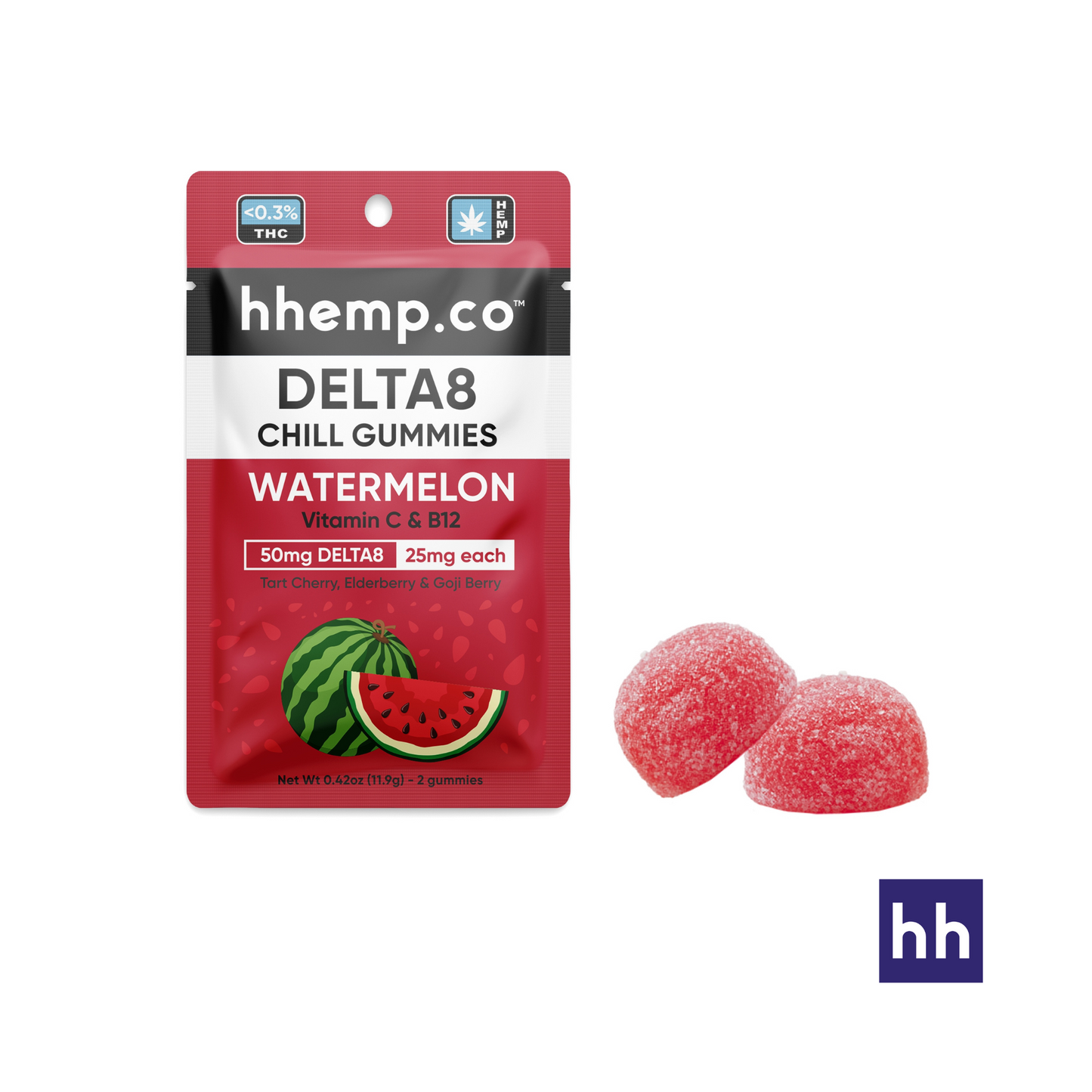 hhemp.co - Delta 8 50mg 2pk Chill Gummies Watermelon