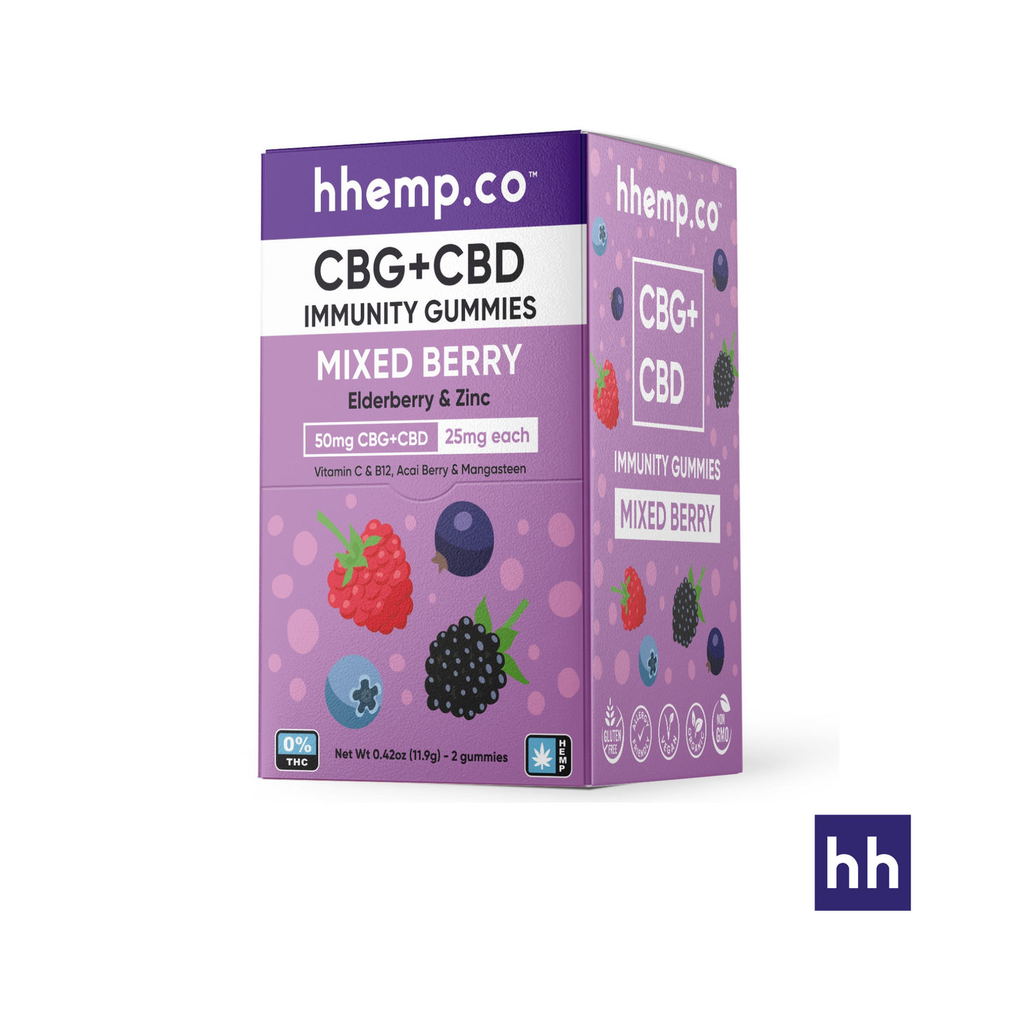 hhemp.co CBG+CBD 50mg 2pk Immunity Gummies