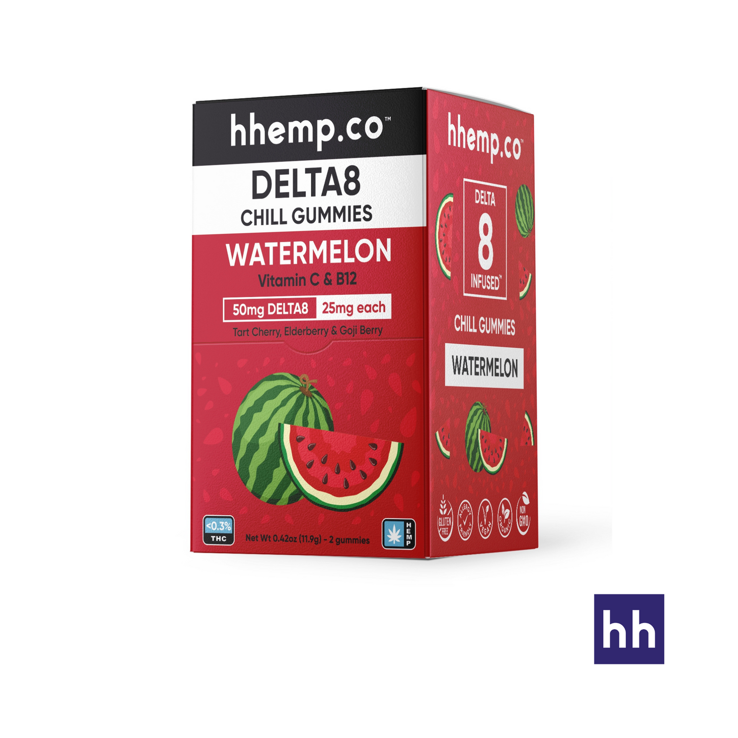 hhemp.co - Delta 8 50mg 2pk Chill Gummies Watermelon