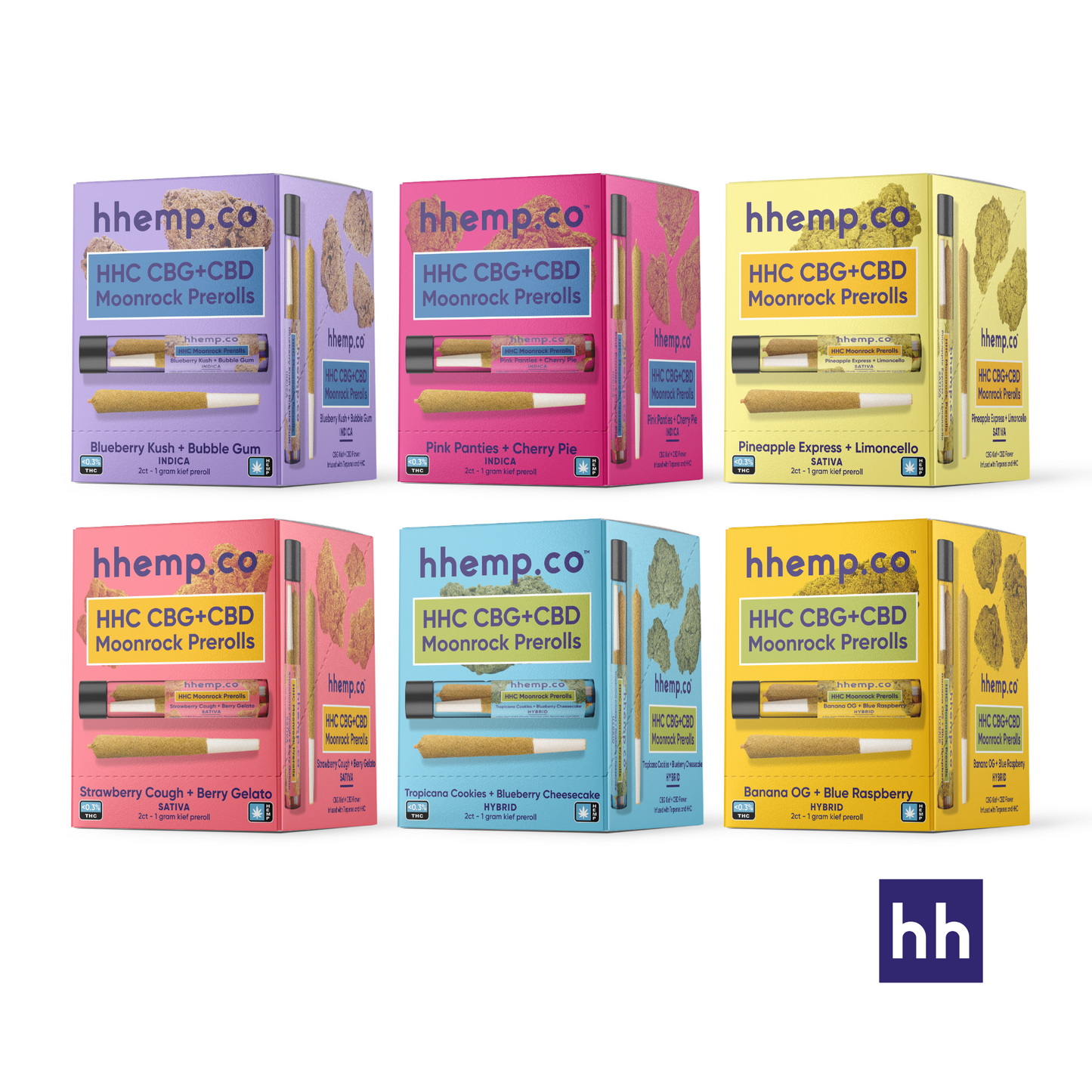 hhemp.co HHC 1g 2pk Moonrock Prerolls - (12ct Box)