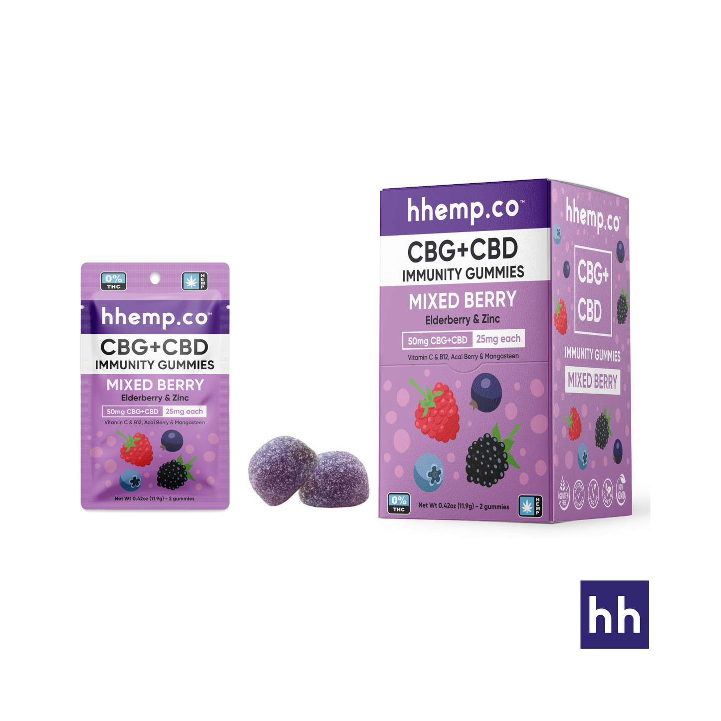 hhemp.co CBG+CBD 50mg 2pk Immunity Gummies
