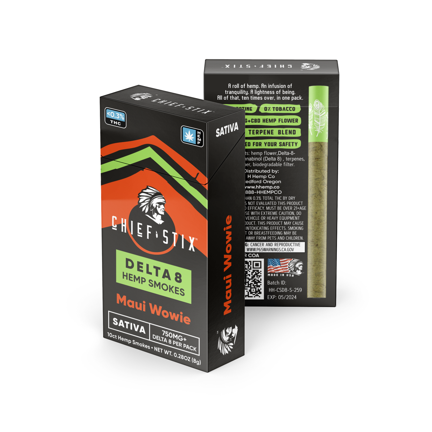 Chief Stix Delta 8 Hemp Smokes 10ct 750mg Maui Wowie - (10pk Carton) - hhemp.co Wholesale 