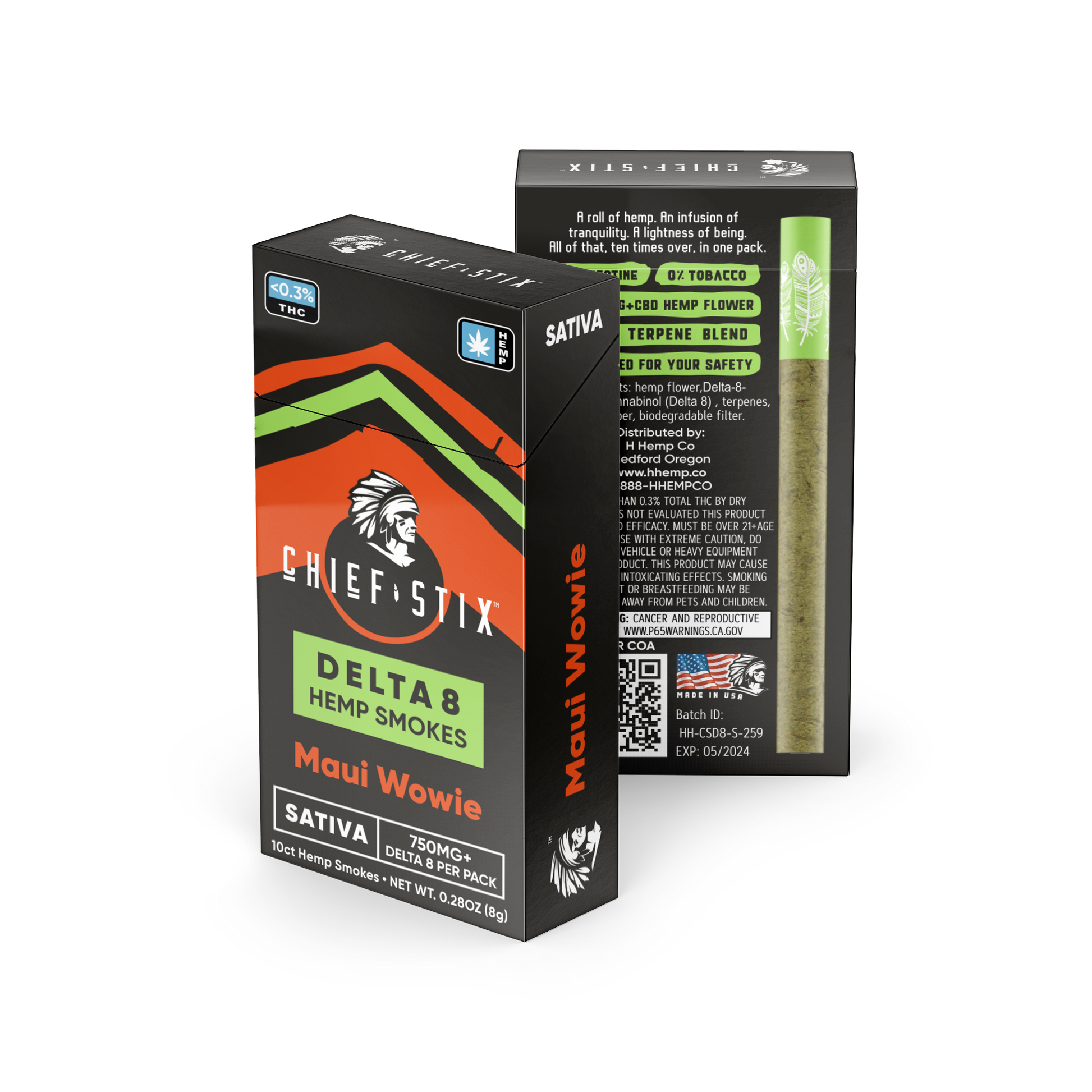 Chief Stix Delta 8 Hemp Smokes 10ct 750mg Maui Wowie - (10pk Carton) - hhemp.co Wholesale 