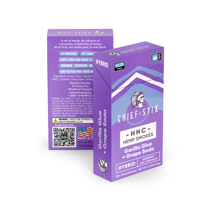 Chief Stix HHC Hemp Smokes 10ct 600mg Gorilla Glue + Grape Soda Hybrid - (10pk Carton) - hhemp.co Wholesale 