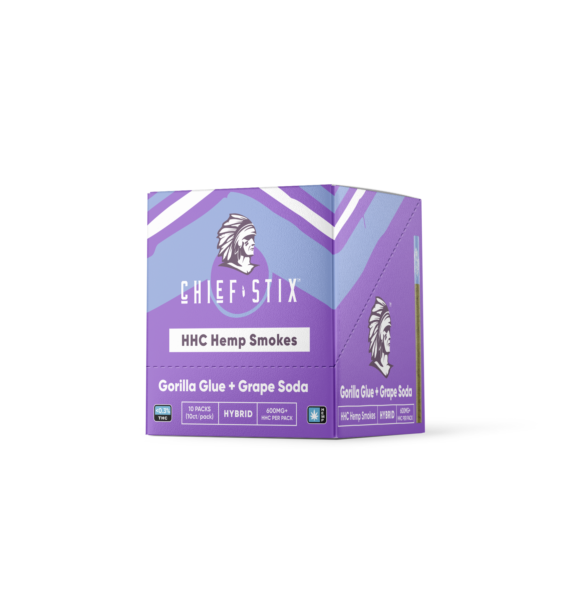 Chief Stix HHC Hemp Smokes 10ct 600mg Gorilla Glue + Grape Soda Hybrid - (10pk Carton) - hhemp.co Wholesale 