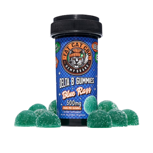 Fat Cat Delta 8 500mg 10pk Blue Razz Gummies - (12ct Box)