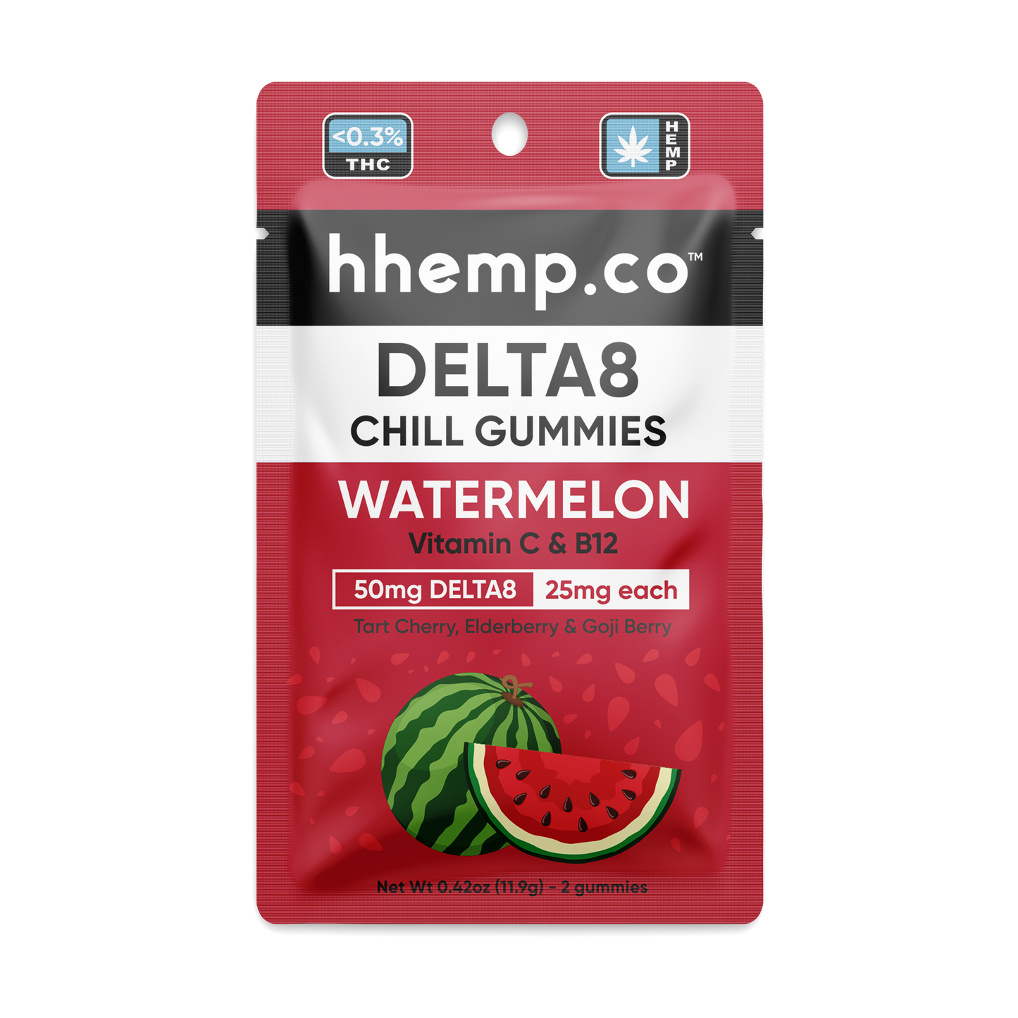 hhemp.co Delta 8 50mg 2pk Chill Gummies Watermelon - (24ct Box)
