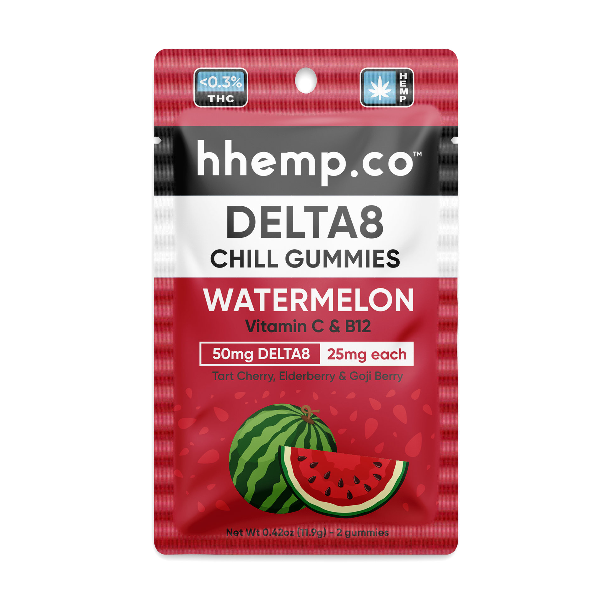 hhemp.co Delta 8 50mg 2pk Chill Gummies Watermelon - (24ct Box) - hhemp.co Wholesale 