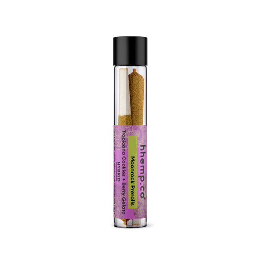 Hhempco Terp Blend Moonrock Preroll featuring Tropicana Cookies and Berry Gelato strains. The preroll is showcased with vibrant packaging, highlighting its terpene-rich hemp formulation for a premium smoking experience.