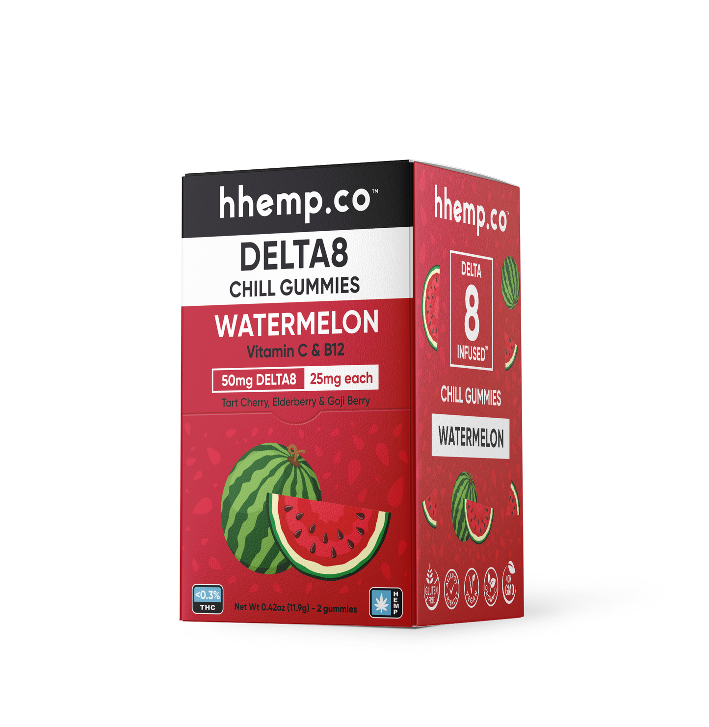 hhemp.co Delta 8 50mg 2pk Chill Gummies Watermelon - (24ct Box)