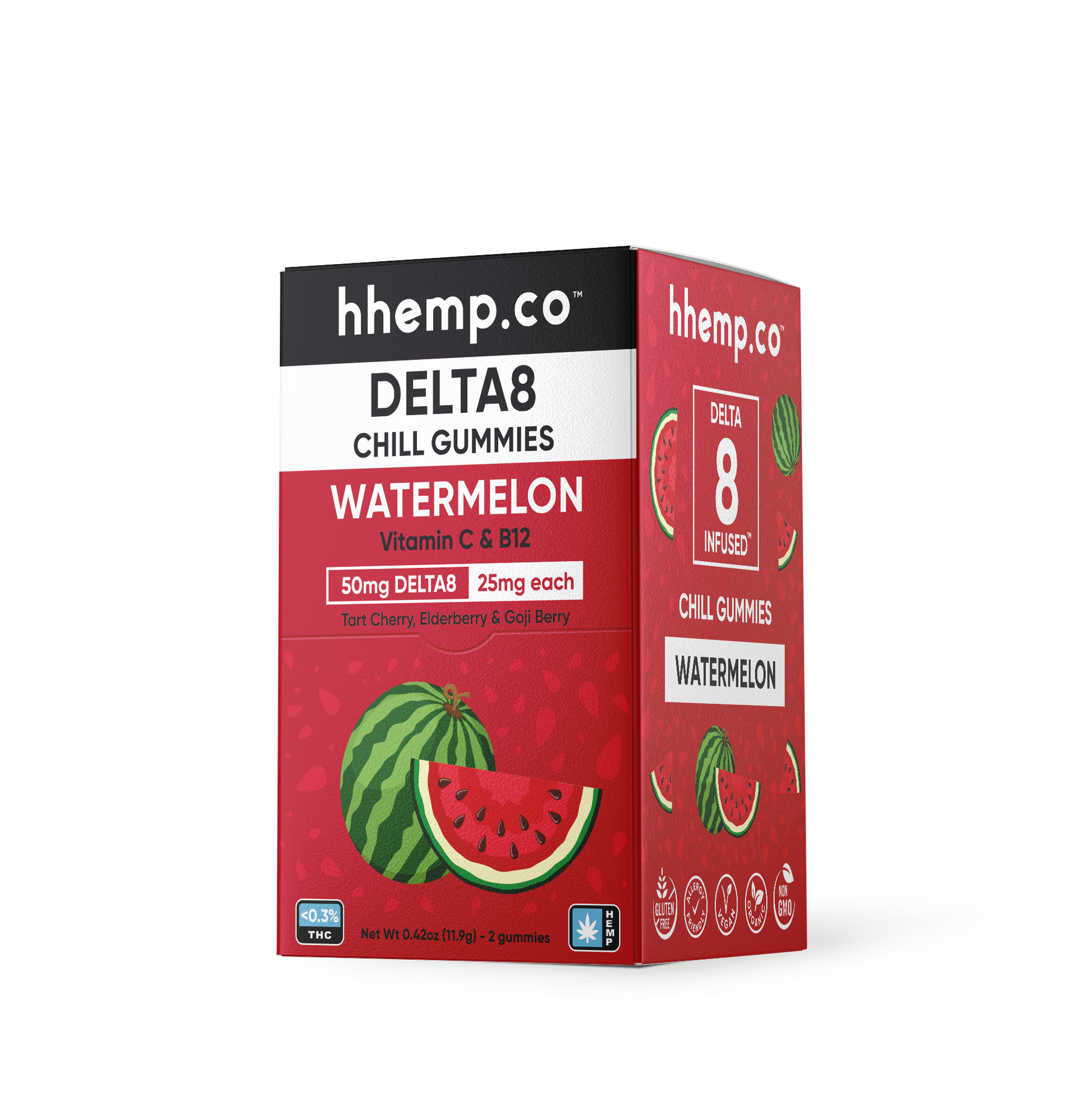 hhemp.co Delta 8 50mg 2pk Chill Gummies Watermelon - (24ct Box) - hhemp.co Wholesale 