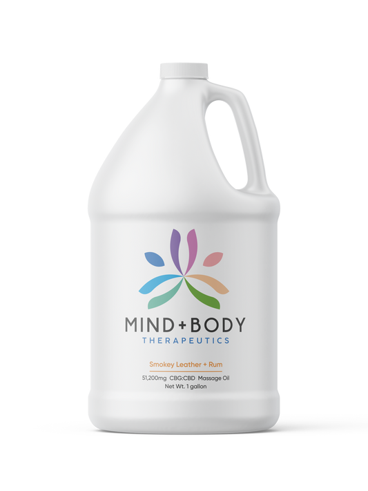 Mind+Body Therapeutics CBG:CBD 51,200mg Massage Oil 1 Gallon - Smokey Leather + Rum