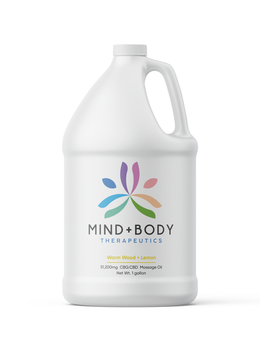 Mind+Body Therapeutics CBG:CBD 51,200mg Massage Oil 1 Gallon - Warm Wood + Lemon