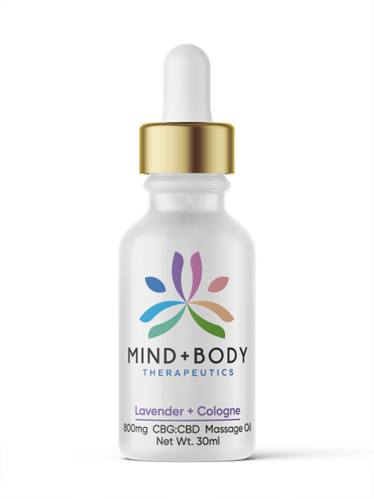 Mind+Body Therapeutics CBG:CBD 800mg Massage Oil 30ml - Lavender + Cologne - Unit