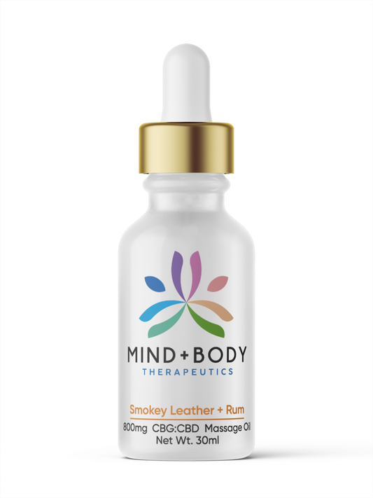 Mind+Body Therapeutics CBG:CBD 800mg Massage Oil 30ml - Smokey Leather + Rum - Unit