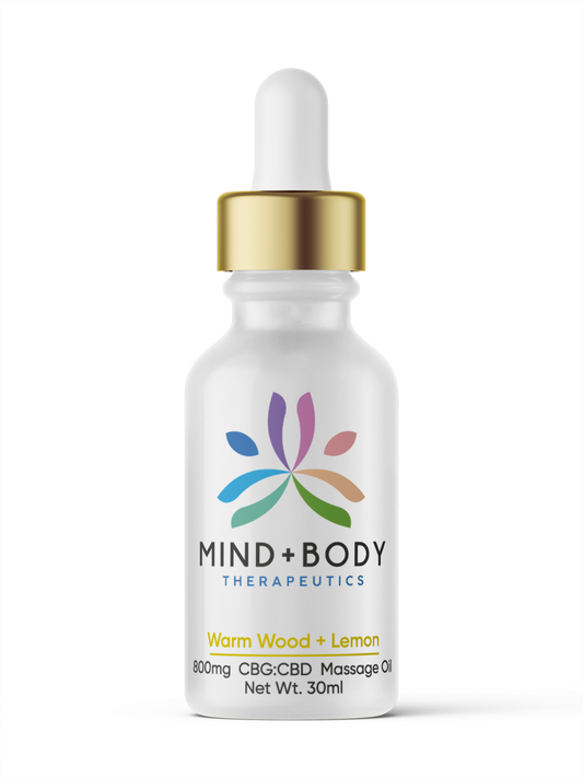 Mind+Body Therapeutics CBG:CBD 800mg Massage Oil 30ml - Warm Wood + Lemon (12ct) - Unit