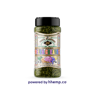 Front view of the SOFT SRRVE 14G THCA Flower Super Shake Hella Gelatos package, with a striking design and eye-catching colors