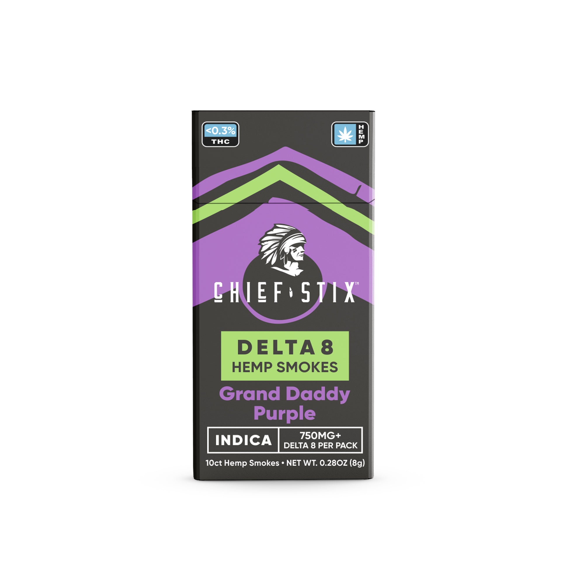 Chief Stix Delta8 Hemp Smokes 750mg Grand Daddy Purple (10ct) - Carton