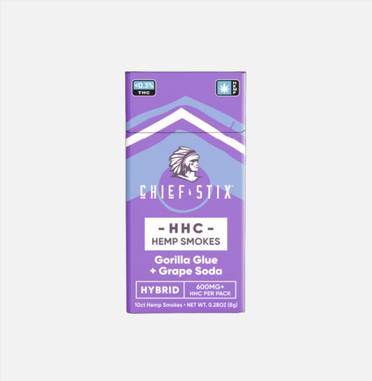Chief Stix HHC Hemp Smokes 10ct 600mg Gorilla Glue + Grape Soda Hybrid - (10pk Carton)