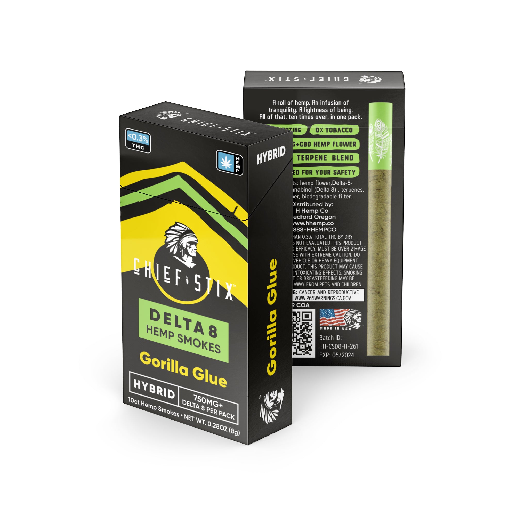 Chief Stix Delta8 Hemp Smokes 750mg Gorilla Glue (10ct) - Carton