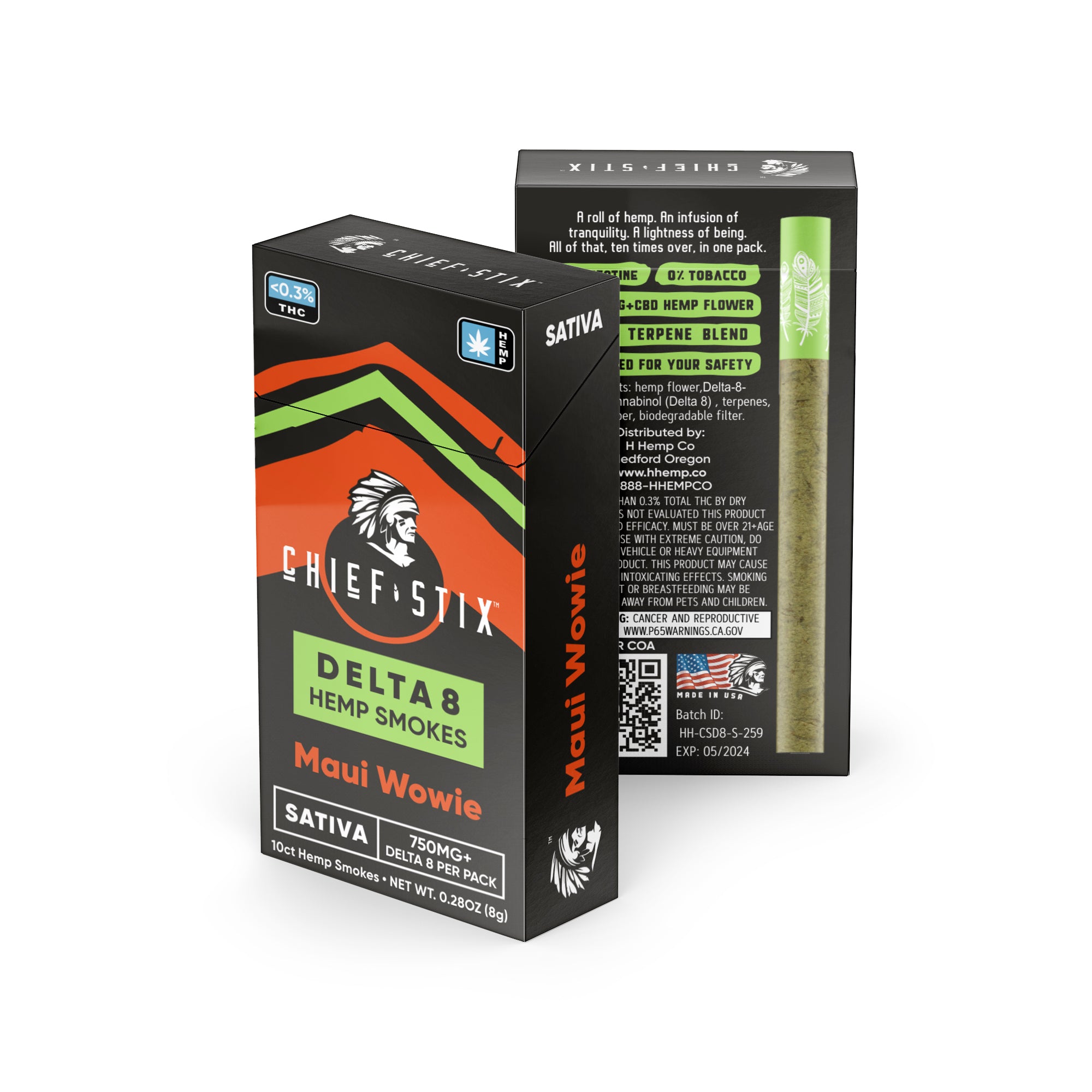 Chief Stix Delta8 Hemp Smokes 750mg Maui Wowie (10ct) - Carton