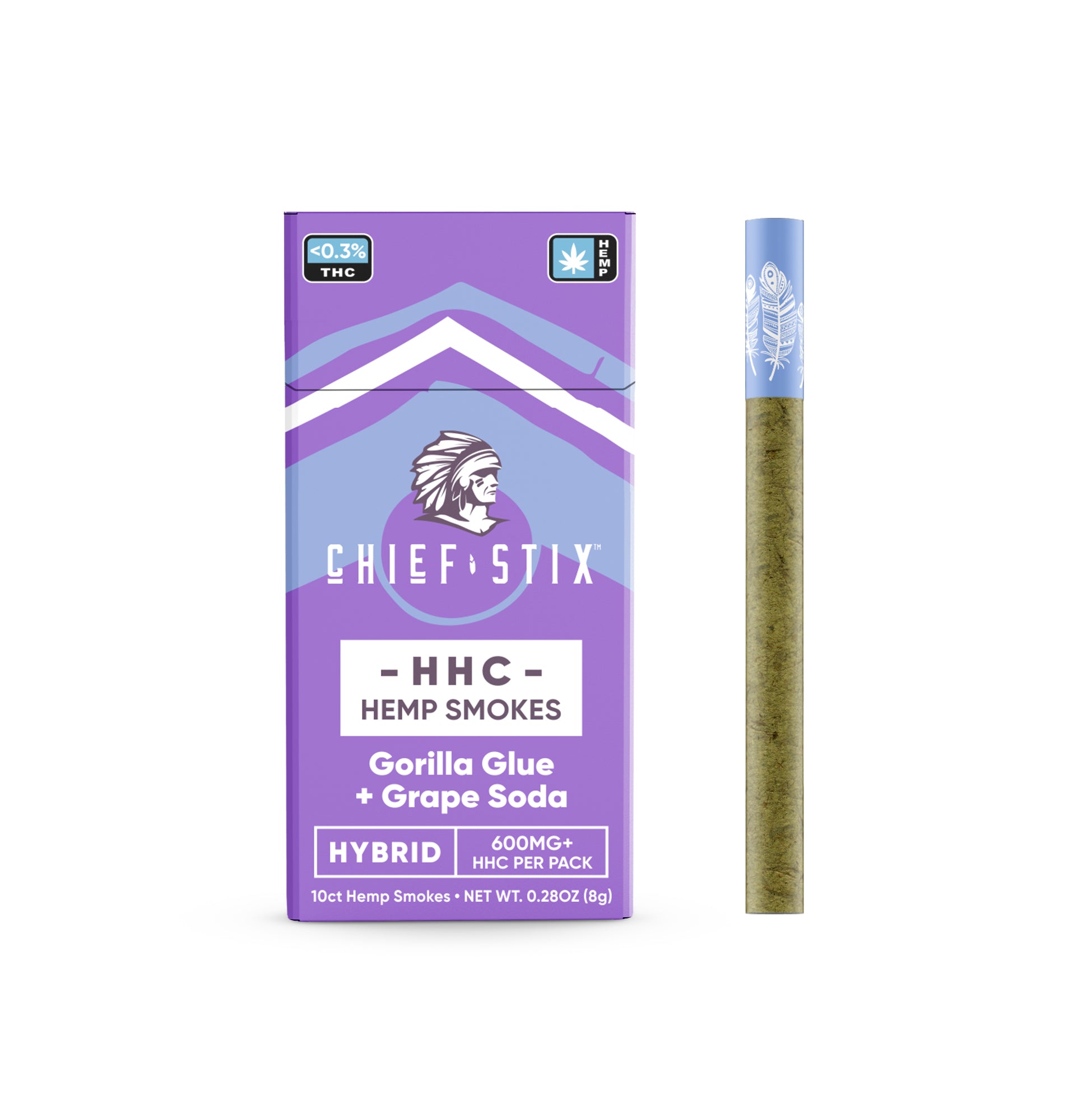 Chief Stix HHC Infused Hemp Smokes Gorilla Glue + Grape Soda Hybrid 600mg (10ct) - Carton
