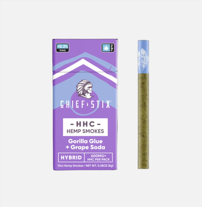 Chief Stix HHC Hemp Smokes 10ct 600mg Gorilla Glue + Grape Soda Hybrid - (10pk Carton)