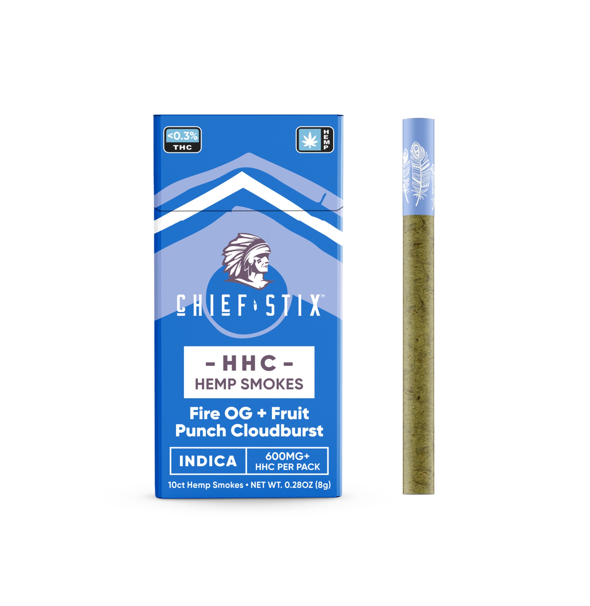 Chief Stix HHC Infused Hemp Smokes Fire OG + Fruit Punch Indica 600mg (10ct) - Carton