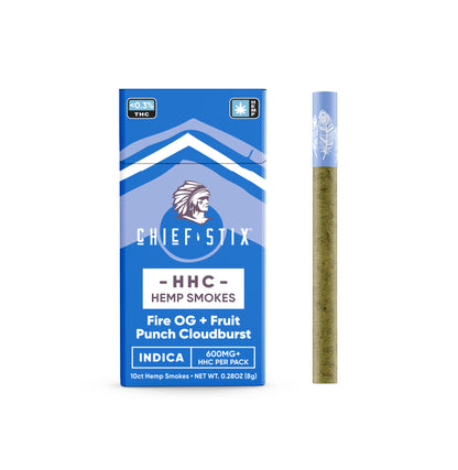 Chief Stix HHC Hemp Smokes 10ct 600mg Fire OG + Fruit Punch Indica - (10pk Carton)