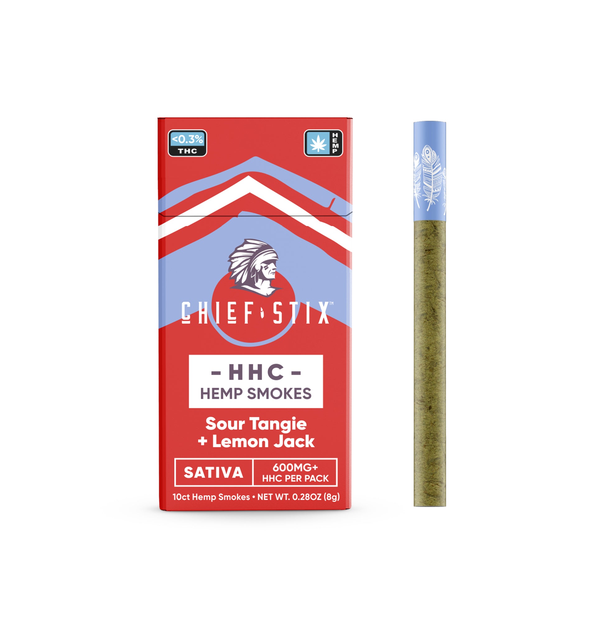 Chief Stix HHC Infused Hemp Smokes Sour Tangie + Lemon Jack Sativa 600mg (10ct) - Carton