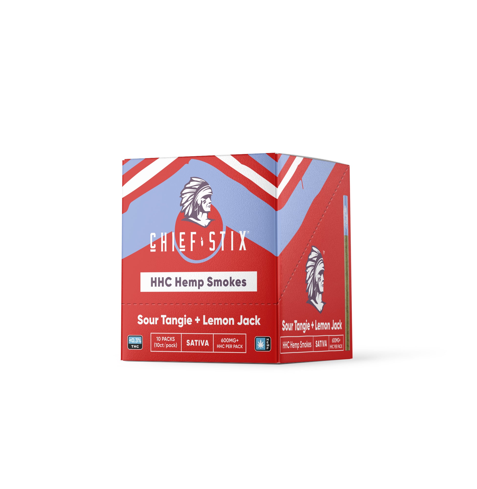Chief Stix HHC Infused Hemp Smokes Sour Tangie + Lemon Jack Sativa 600mg (10ct) - Carton