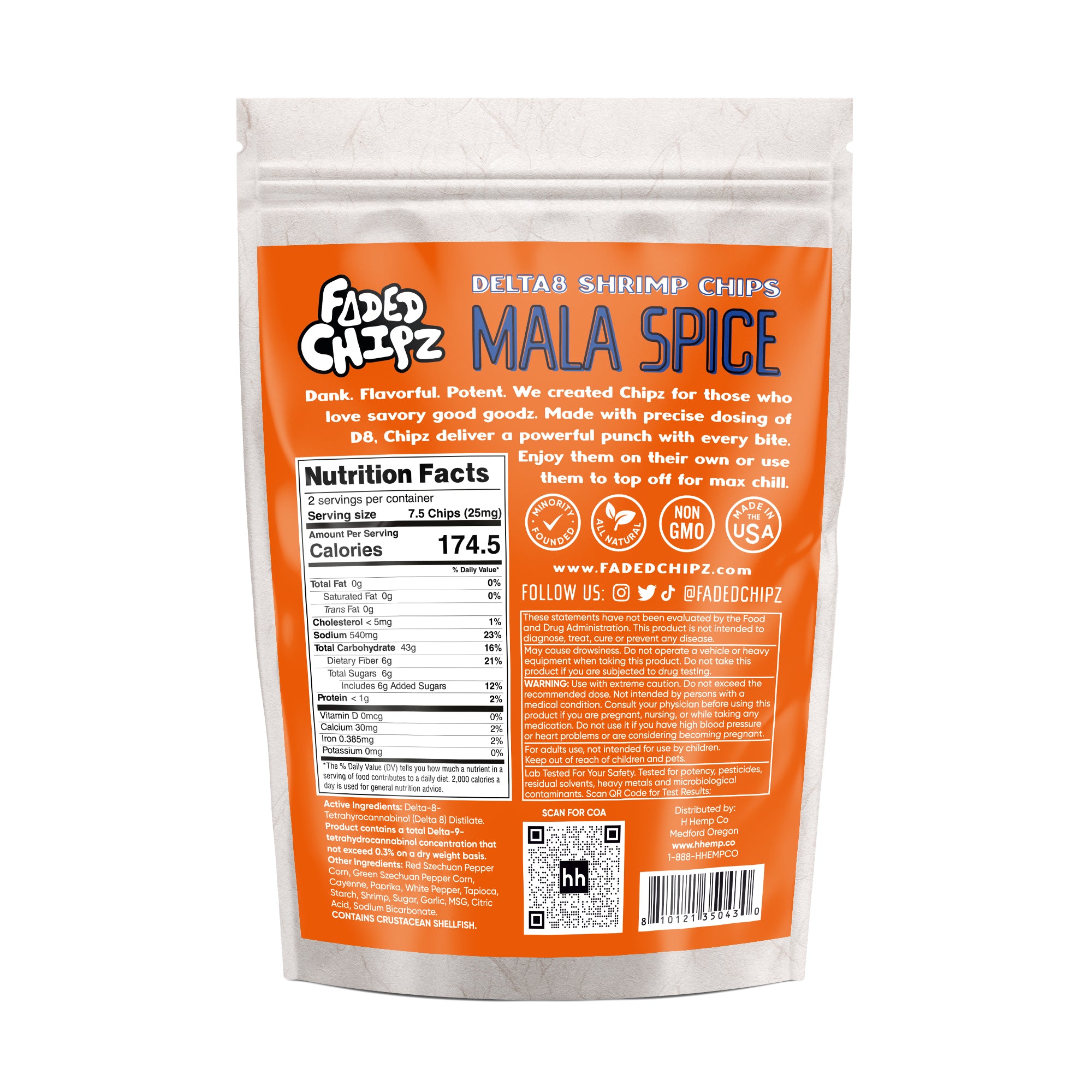 Faded Chipz Delta 8 Shrimp Chips 50mg - Mala Spice (25ct)