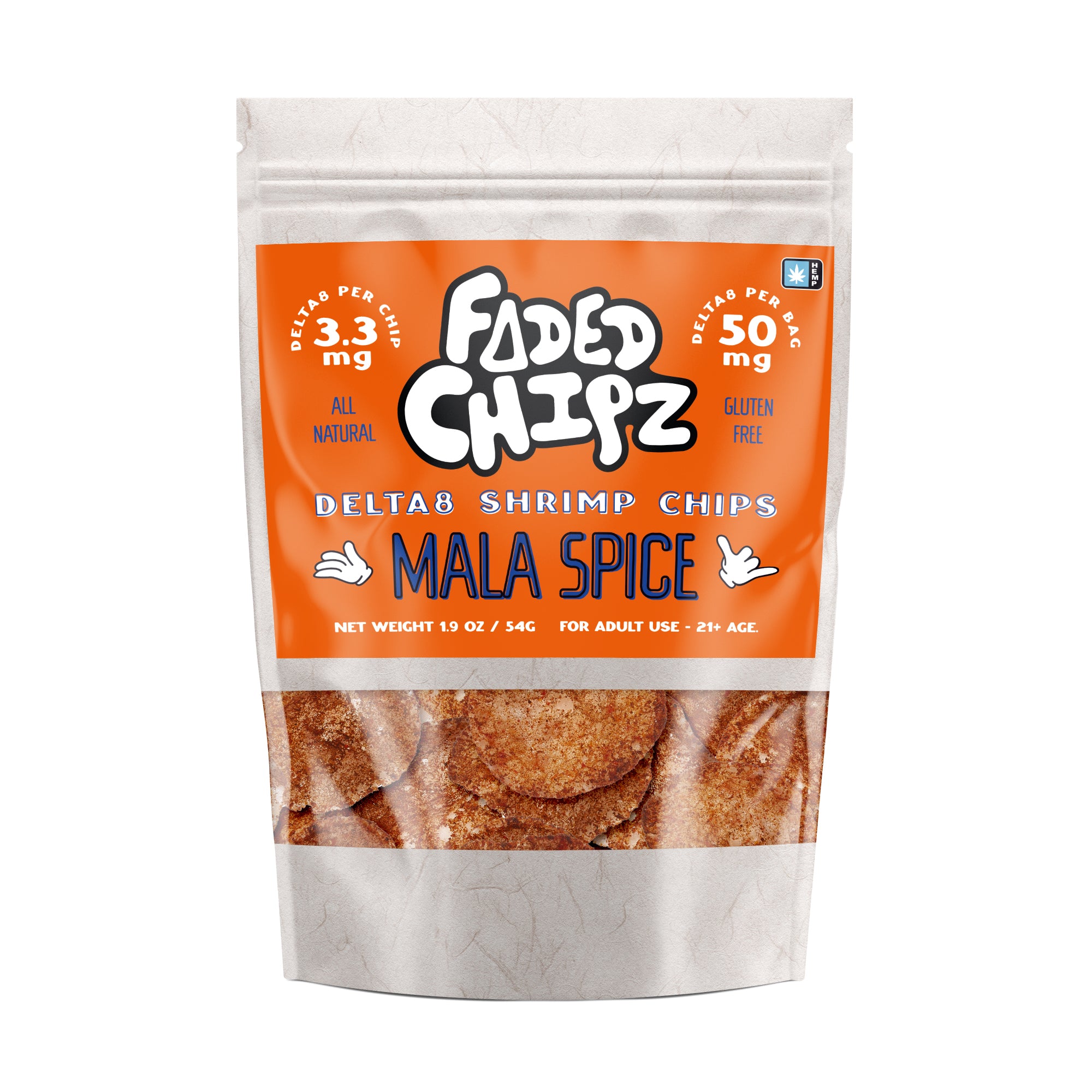 Faded Chipz Delta 8 Shrimp Chips 50mg - Mala Spice (25ct)