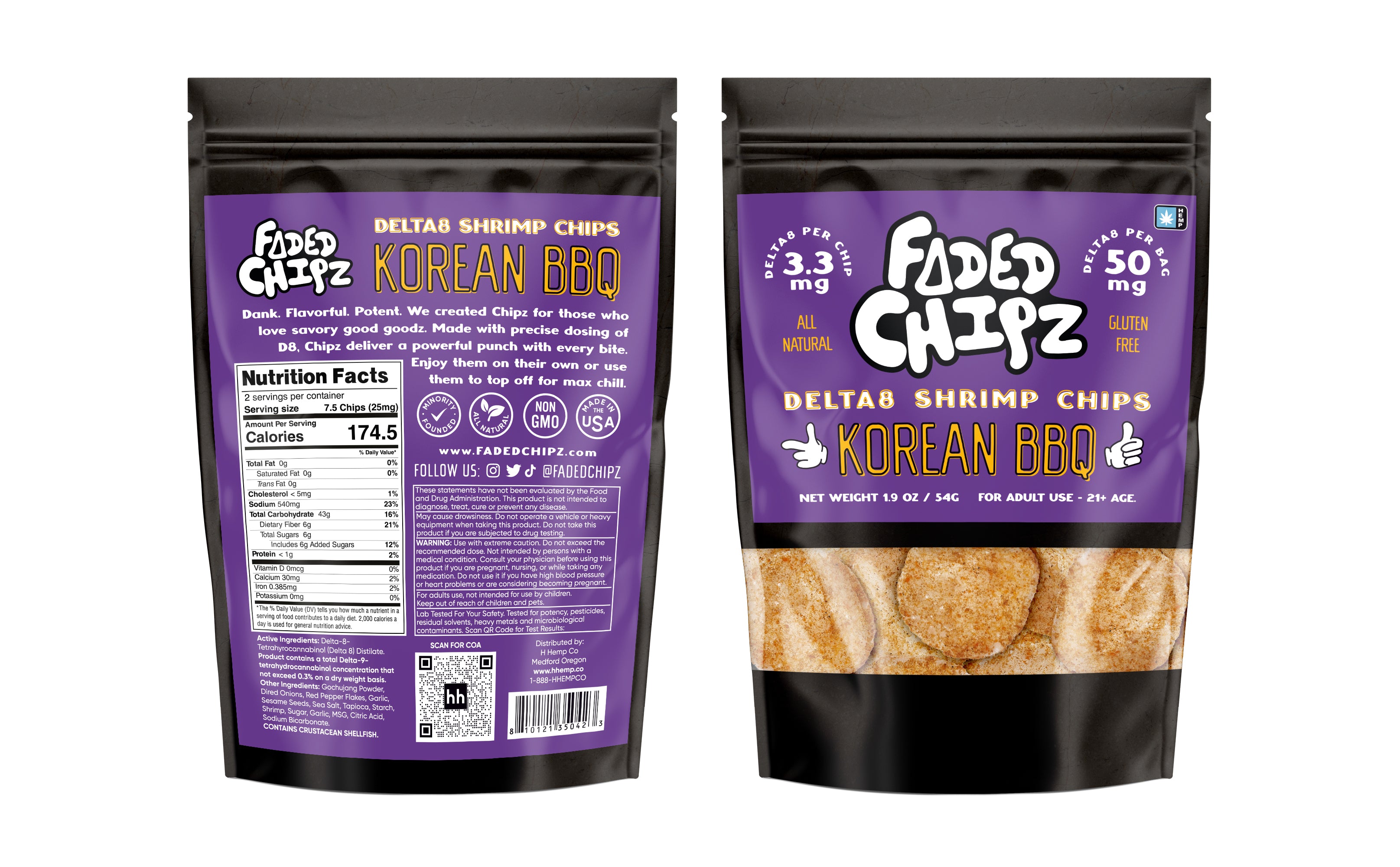 Faded Chipz Delta8 Shrimp Chips 50mg - Korean BBQ (25ct)