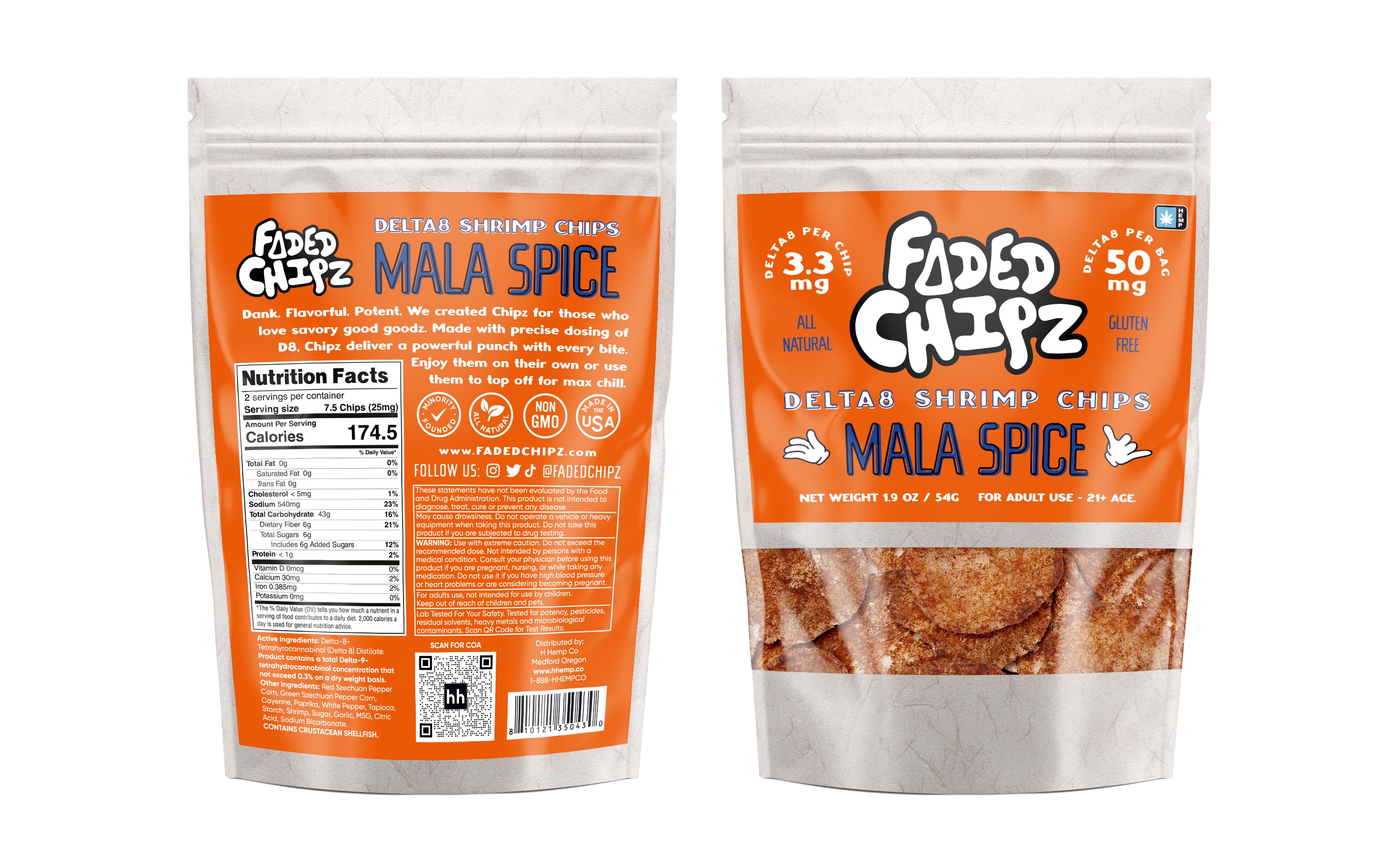 Faded Chipz Delta 8 Shrimp Chips 50mg - Mala Spice (25ct)