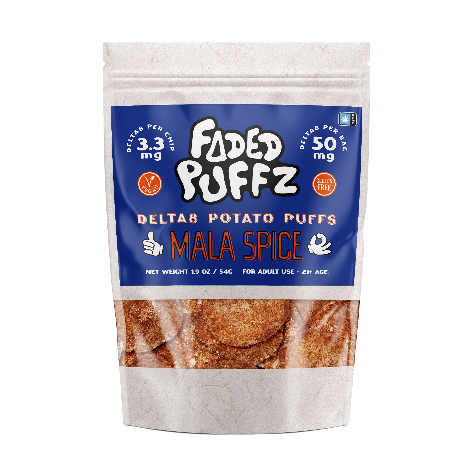 Faded Puffz Delta8 Potato Chips 50mg - Mala Spice (25ct)