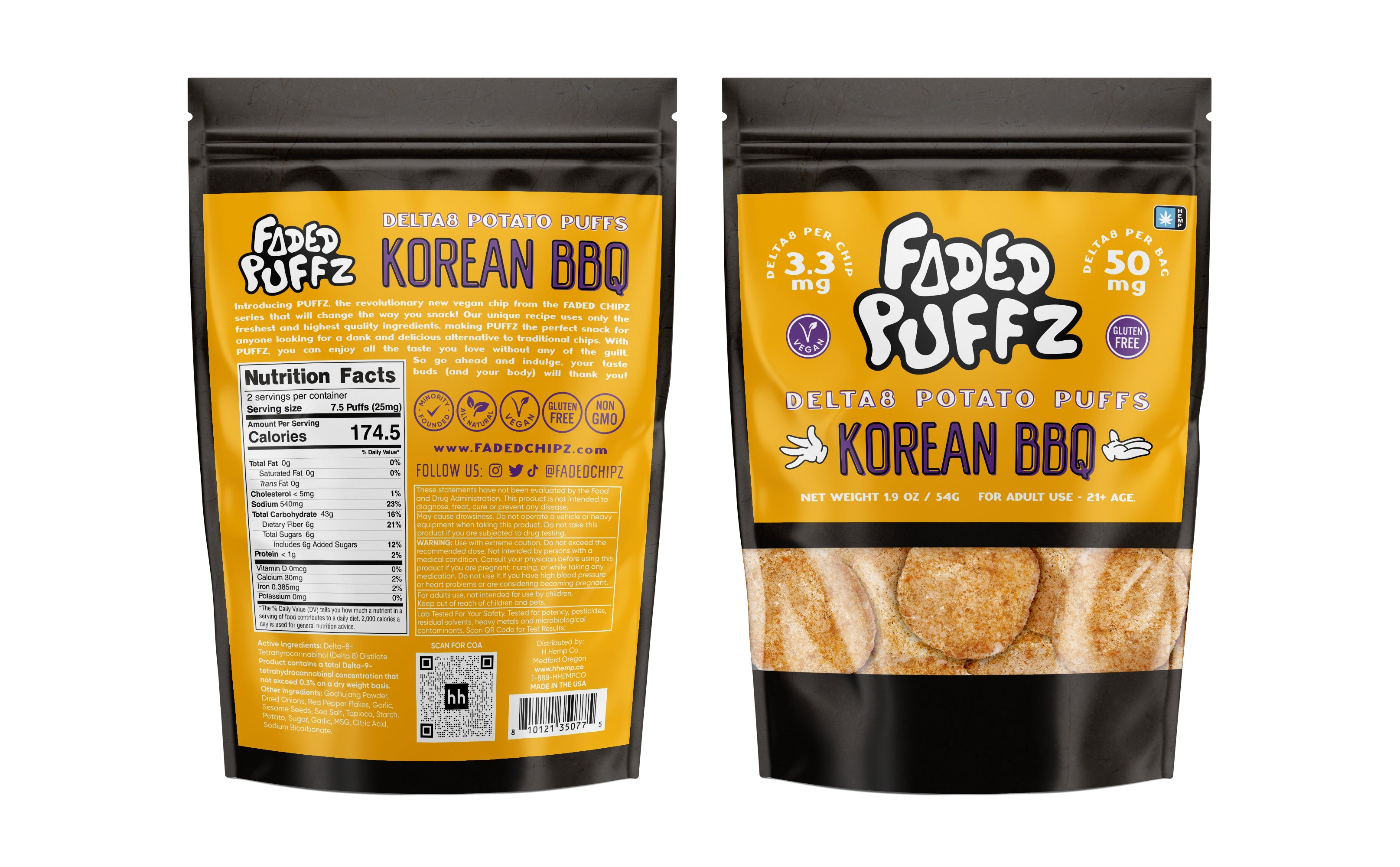 Faded Puffz Delta8 Potato Chips 50mg - Korean BBQ (25ct)