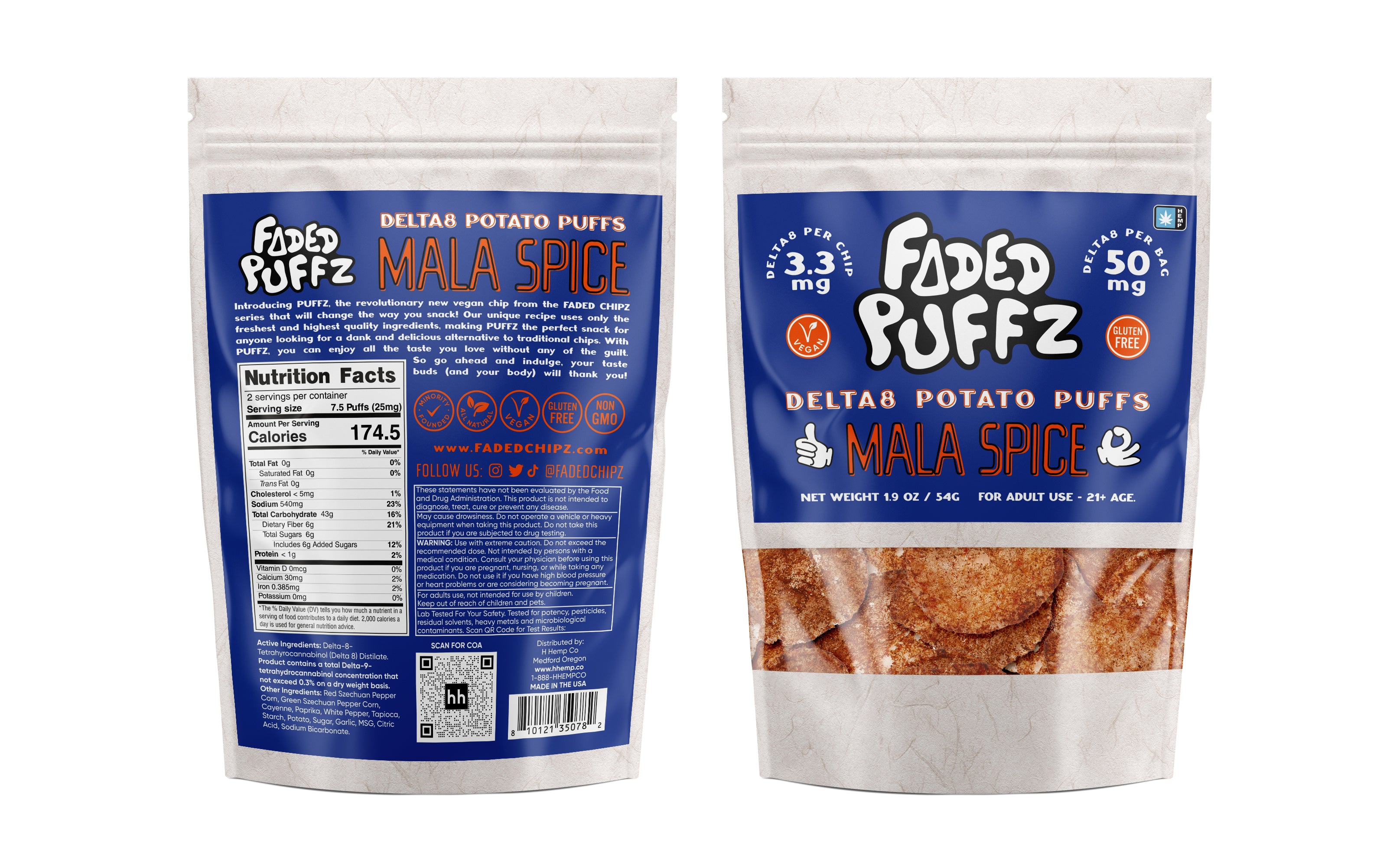 Faded Puffz Delta8 Potato Chips 50mg - Mala Spice (25ct)