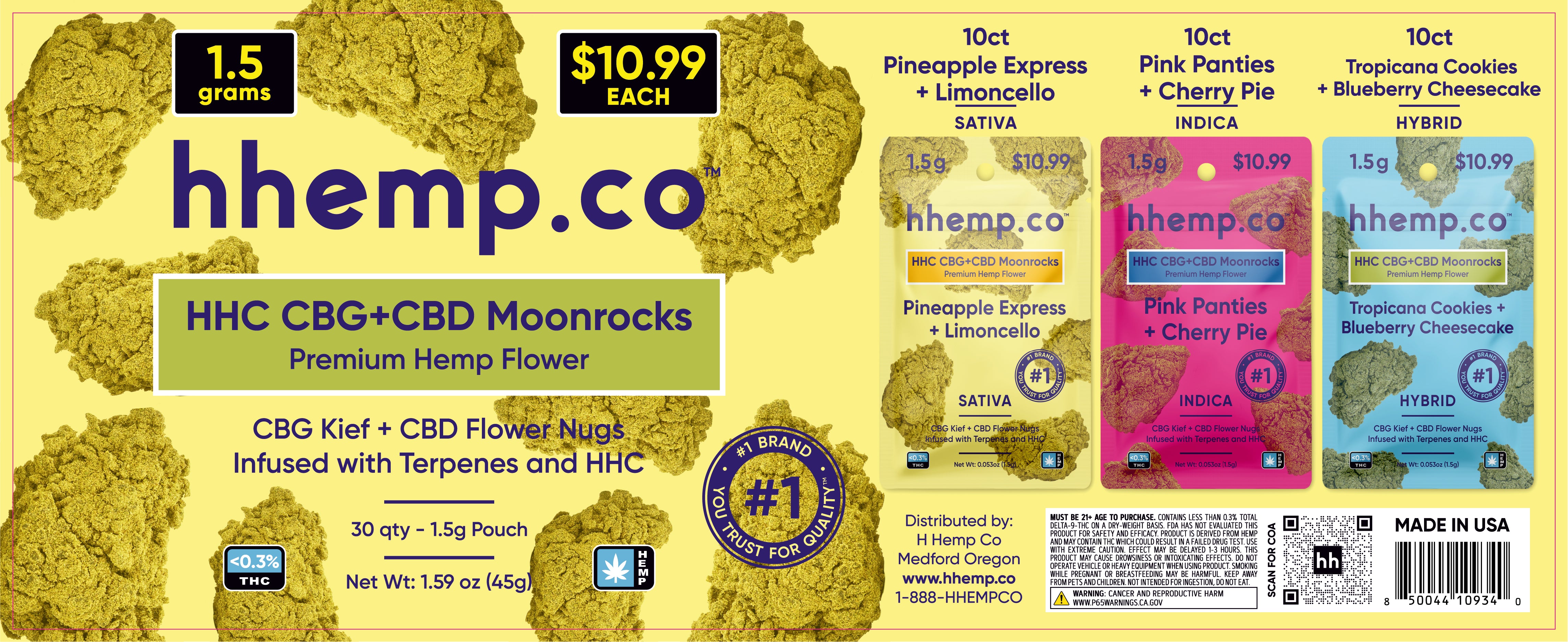 HHC 1.5g Moonrocks Pouch Container Mix V1 Yellow (30ct) - Tub