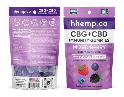 hhemp.co CBG+CBD Immunity Gummies 250mg 10/PK (12ct) - Box