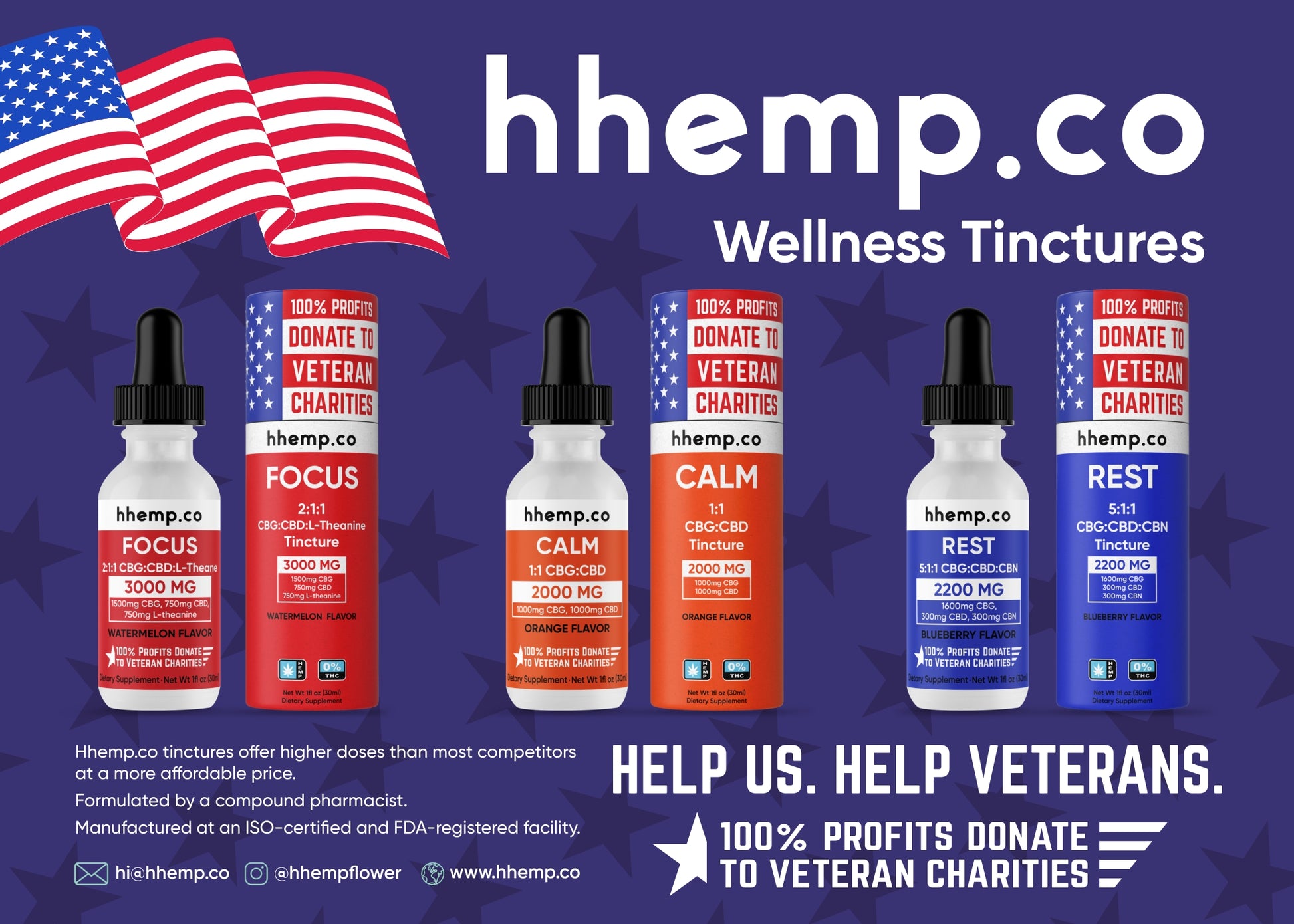 hhemp.co Wellness Tincture Trio Set (Calm, Focus, and Rest) - Box - hhemp.co Wholesale 